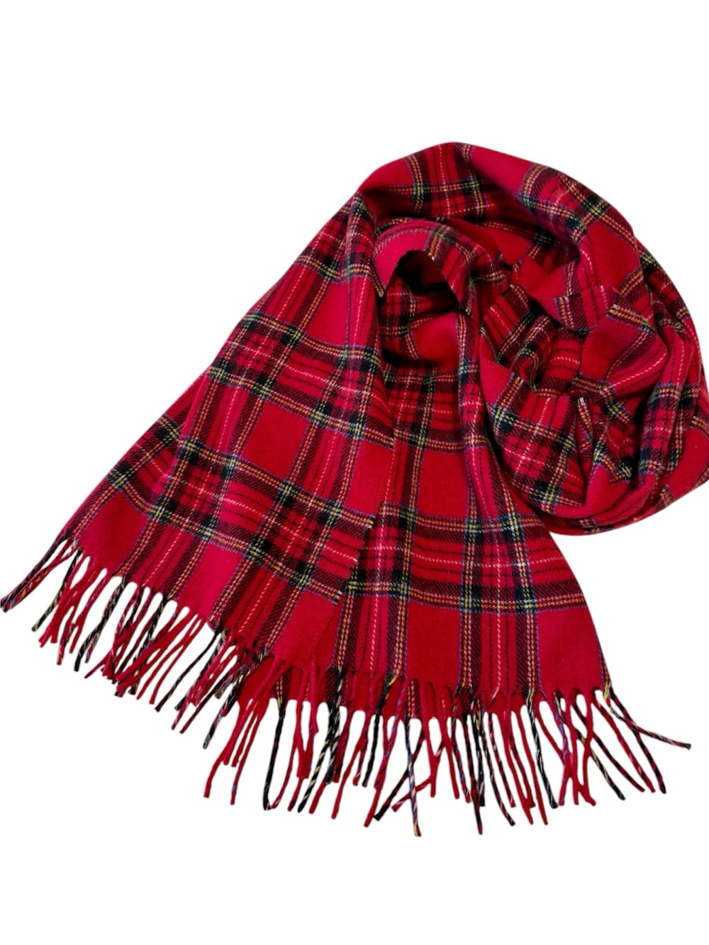 J.Crew Red Tartan Plaid Wool Scarf Made in Italy Fringe 77”x19”